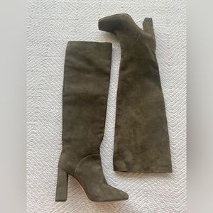 Charles David Over the Knee Dark Green Suede Heeled Boots sz 38EUR.